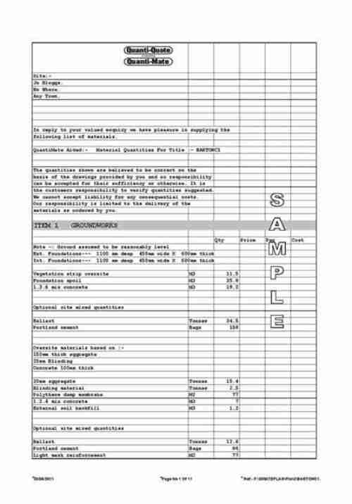 QuantiQuote Building Material Quantity Estimating of Material Estimation Builder's  Prices